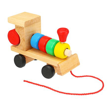 Wood Building Blocks Toys Creative Baby Wooden Stacking Toy Pull Train Popular 