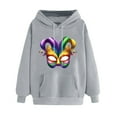 thumbnail image 3 of VBTAPA Mardi Gras Graphic Hoodies for Women Loose Casual Hoody Tops Carnival Themed Print Hooded Sweatshirt with Kangaroo Pocket on Sale Gray L, 3 of 6