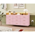 thumbnail image 1 of Commode à 9 Tiroirs avec Lumières DEL, Commode Moderne Mi-Siècle pour Chambre, Armoire de Rangement Triple Grand avec Pattes en Métal pour Garde-Robe, Salon, Entrée, 1 of 6