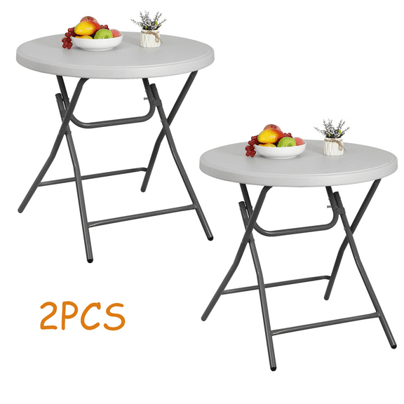 MarketLane 2X 32" Round Folding Table Plastic Card Table Circle Dining Table Heavy Duty Portable w/Handle for Picnic Party Camping Dining Wedding Event Indoor Outdoor Lightweight White