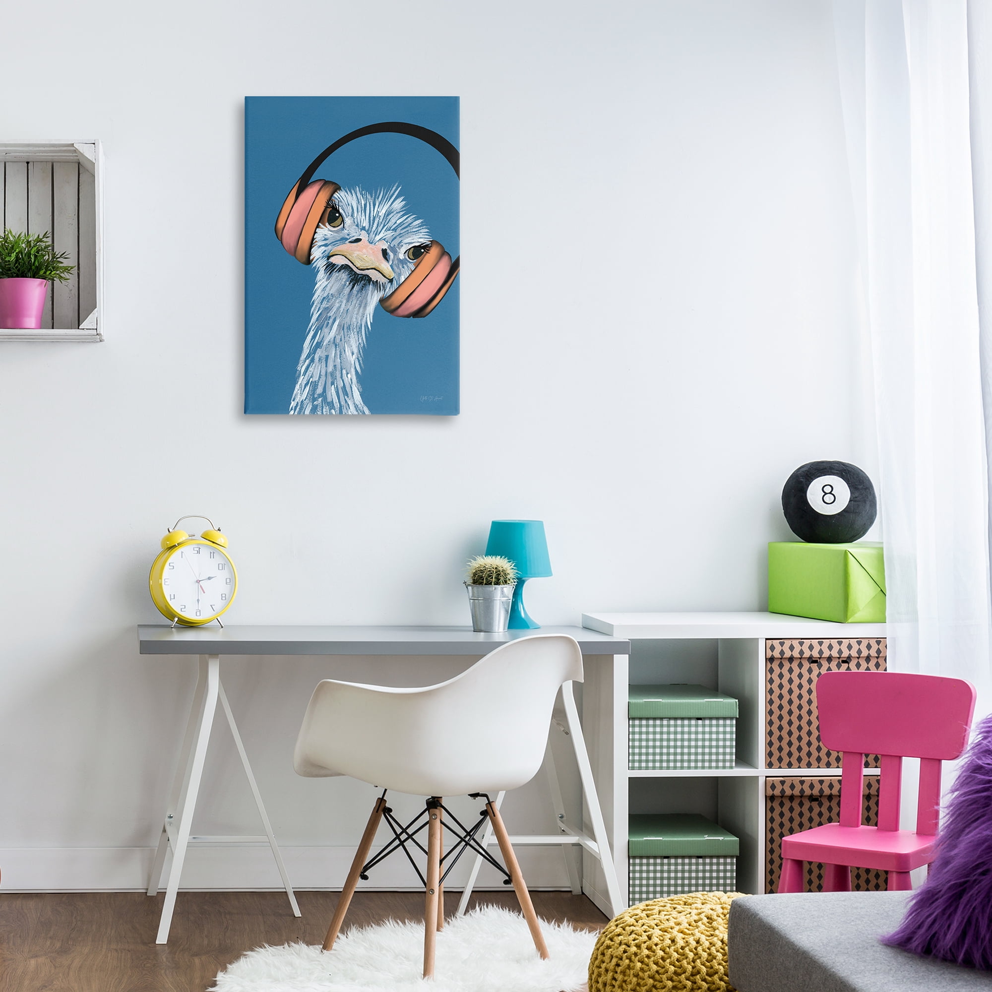 Stupell Industries Ostrich with Headphones Animals & Insects Painting Gallery Wrapped Canvas Art Print Wall Art, 20 x 30