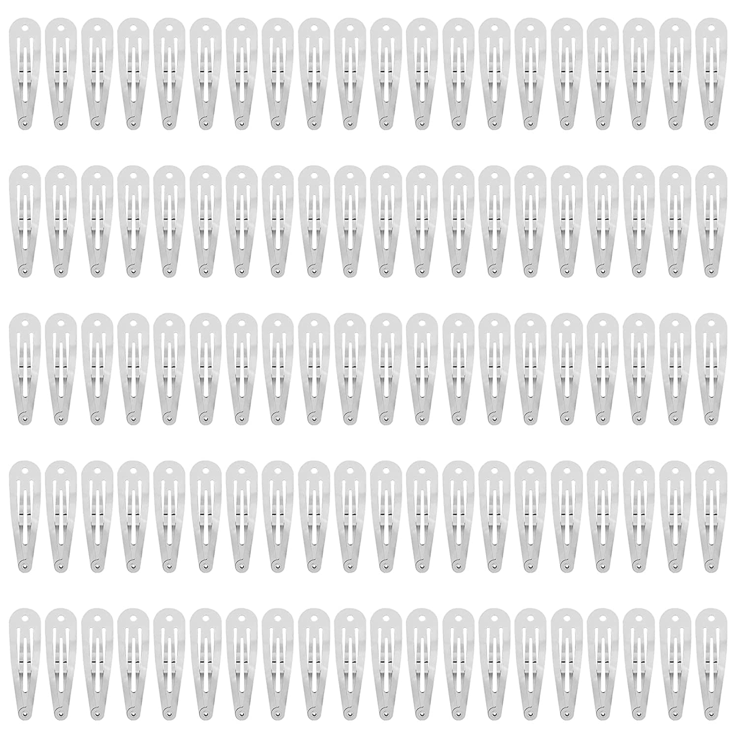 100 Pack Bulk 2 Inch 5 CM Small Metal Snap Hair Clips With Hole Silver Barrettes Hairpins Clips