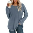 thumbnail image 5 of UQJfacai Womens Tunic Tops Dressy Casual Long Sleeve Shirts Fall Winter Trendy Waffle Knit Crewneck Curved Hem Fashion Clothing, 5 of 7