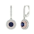 thumbnail image 2 of 2.04 Ct Round Cut Halo Drop Dangle Blue Sapphire 18K White Rose Solid Solid Gold Everyday Dainty Earrings Lever Back, 2 of 7
