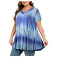 thumbnail image 2 of Aloohaidyvio Tops for Women,Women Tops Tie-Dye Print Short Sleeve V-Neck Blouse Pleated Hem Shirt, 2 of 6