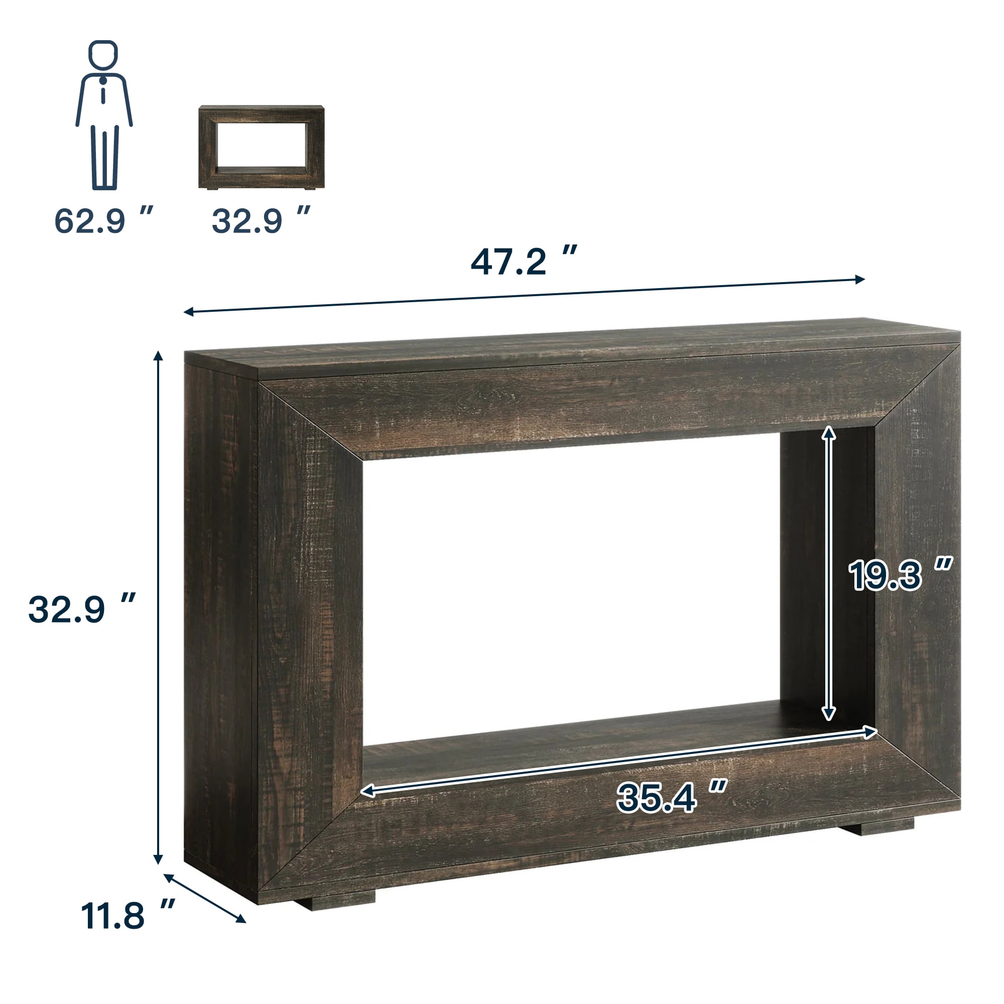 Demi Bonn 47" Farmhouse Console Table, Modern Living Room Sofa Table with Storage, Contemporary Entryway Hall Table, Foyer Display Table, Dark Gray