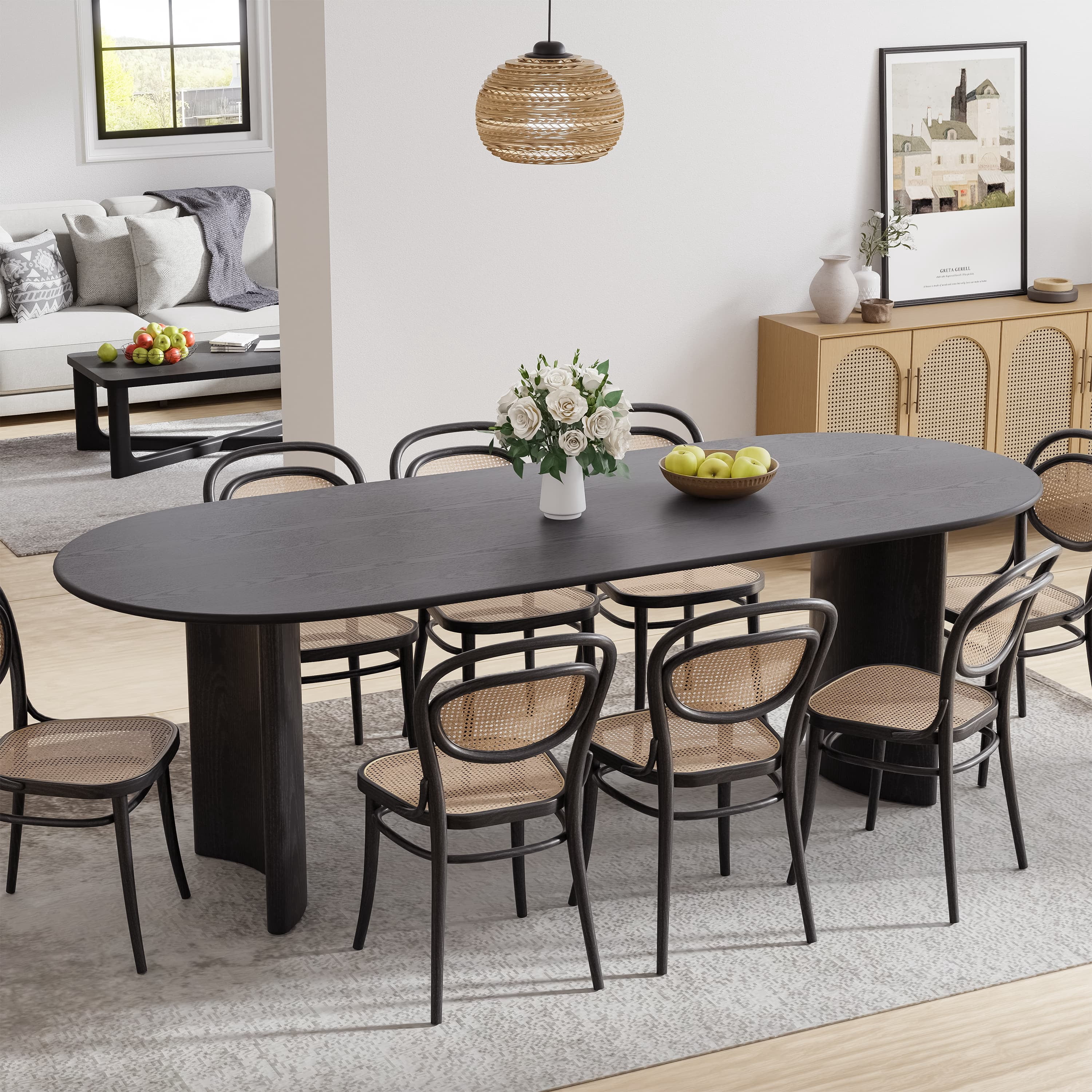 MAYEERTY Modern Black Oval Dining Table with Curved Rounded Legs - Sleek Elegant Kitchen Table for 6-8