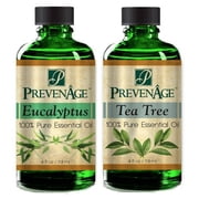 Essential Oil Gift Set of 2 Aromatherapy 118 ml / 4 oz - Eucalyptus and Tea Tree - Premium Grade - Made with 100% Pure Therapeutic Grade Essential Oils by PrevenAge Made in USA Pack of 2
