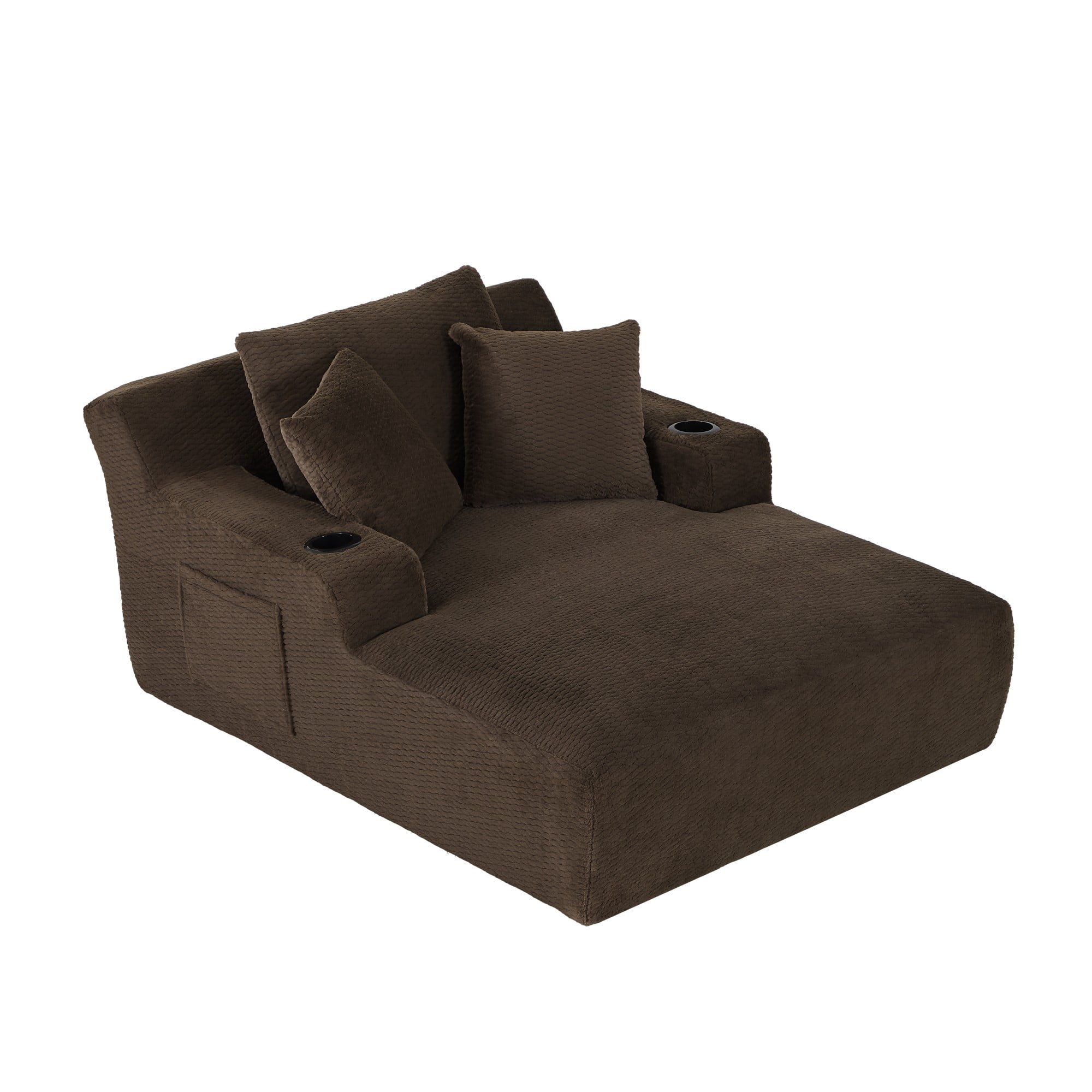 Aukfa Oversized Chaise Lounge Chair Indoor, 66" Boneless Sofa Couch with Cup Holders and 3Pillows for Living Room, Dark Brown