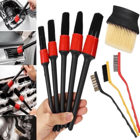 9pcs Detailing Brush Set,Interior Cleaning Brush,Steel Wire & Tire Brush Automotive Cleaning Brush Kit,for Cleaning Engine, Body Exterior Surface, Carpet, Truck, SUV, RV, Motorcycle