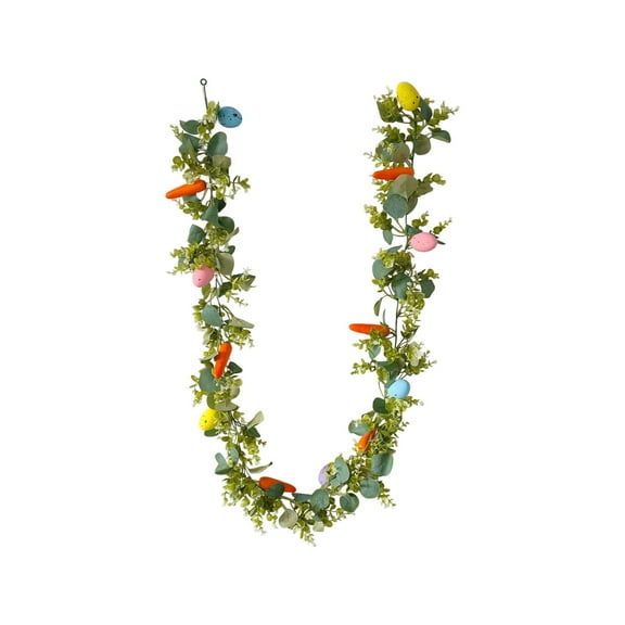 dajkiuy 5.9FT Easter Egg Garland 1PCS Spring Artificial Easter Colored Egg with Flowers Leaves Garland for Mantle Easter Decoration for Holiday Parties Home Fireplace Table Indoor Outdoor