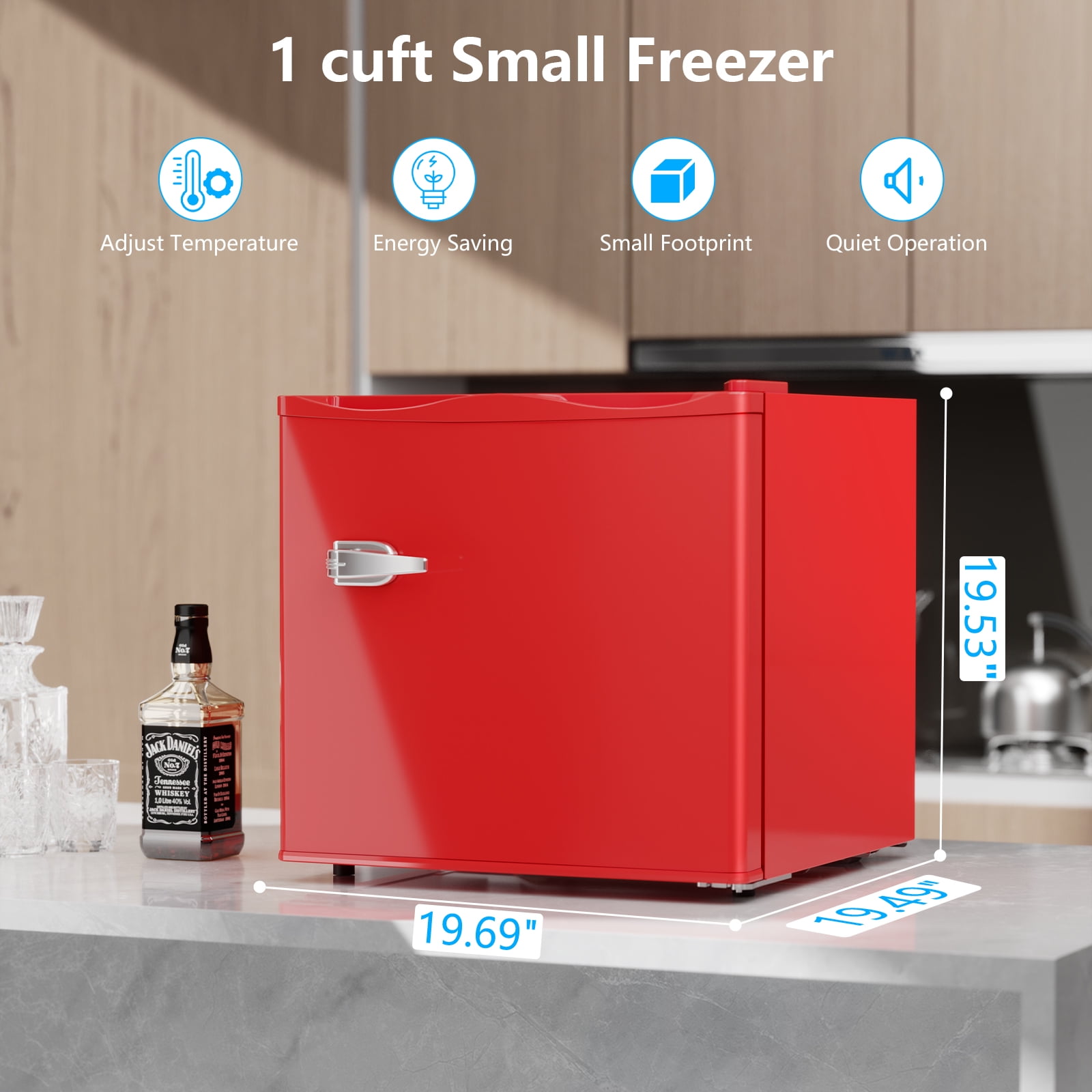 KNDKO Upright Freezer, 1.2 Cu.ft Small Freezer with Adjustable Thermostat & Removable Shelves, Stand Up Freezer for Home/Office, Red
