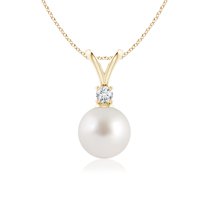 ANGARA South Sea Cultured Pearl V-Bale Pendant in 14K Yellow Gold for Women | June Birthstone, Birthday, Anniversary, Jewelry Gift for Women | Pearl Necklace