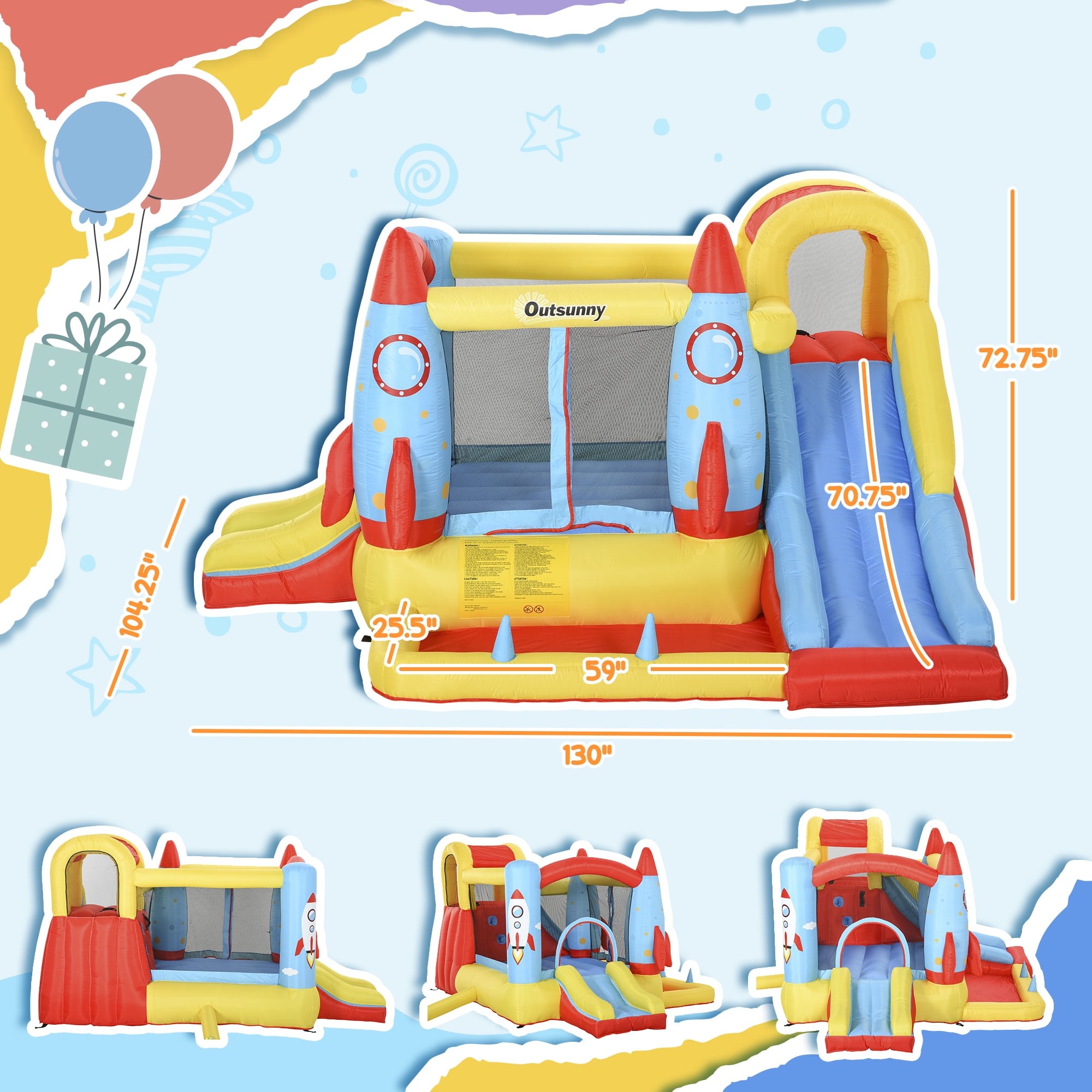 Kids 4-in-1 Inflatable Water Slide Bounce House with 2 Slides, Climbing Wall, Trampoline & Splash Pool, Air Blower Included