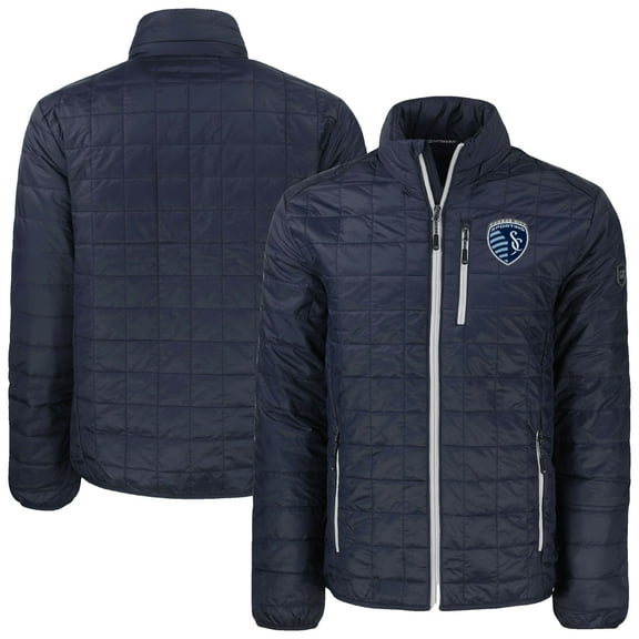 Men's-Cutter & Buck  Navy Sporting Kansas City Big & Tall Rainier PrimaLoft Eco Insulated Full-Zip Puffer Jacket