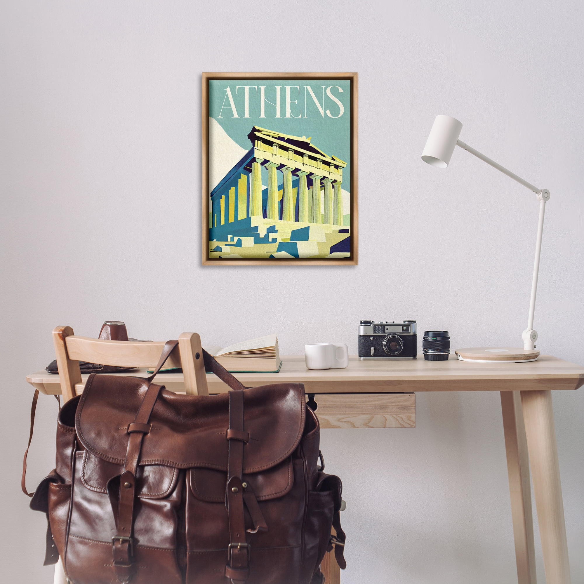 Stupell Industries Athens City Landmark Buildings & Architecture Painting Brown Floater Framed Canvas Art Print Wall Art, 25 x 31