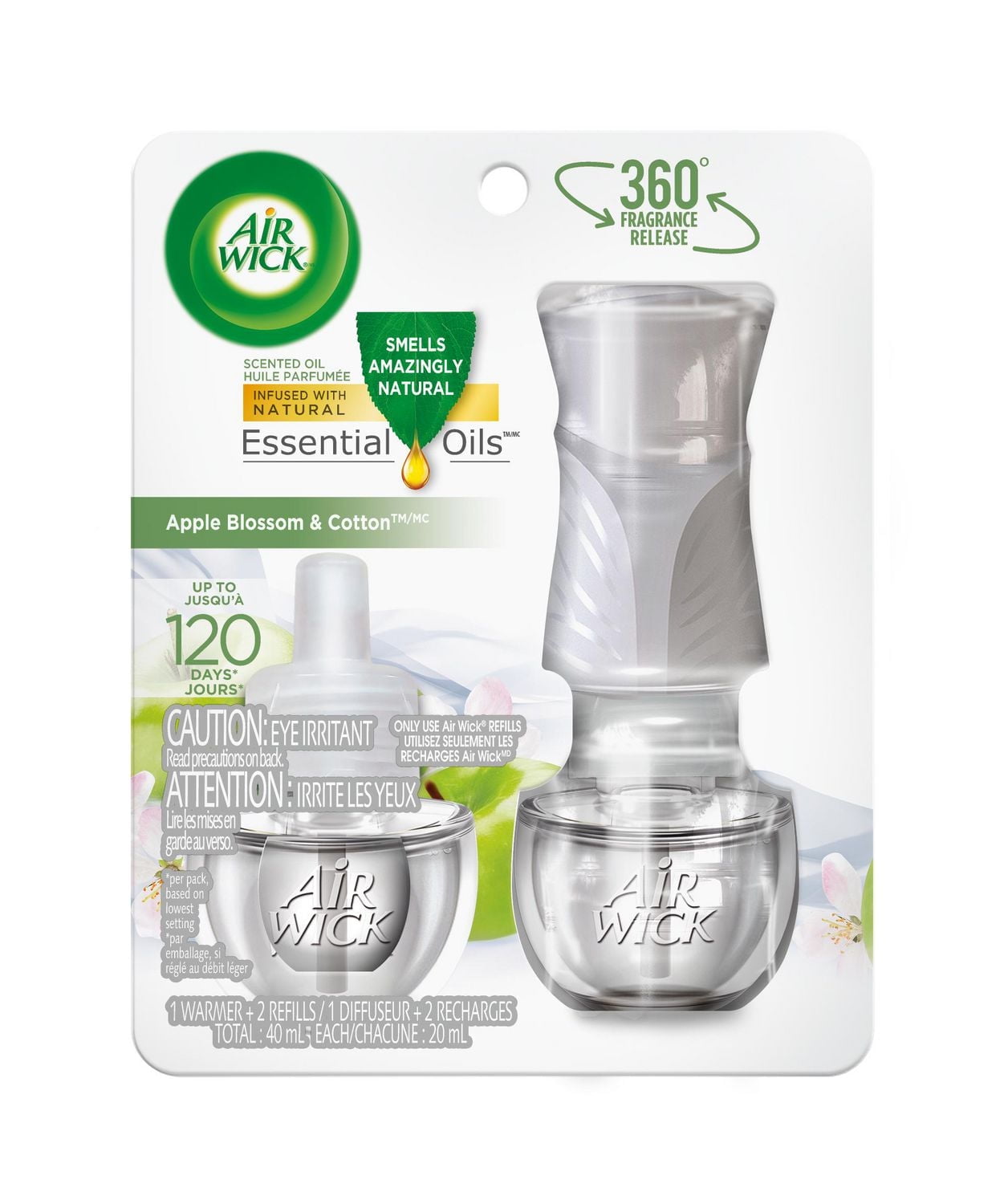Air Wick Plug In Scented Oil Kit, Apple Blossom & Cotton, 1 Warmer + 2 Refills