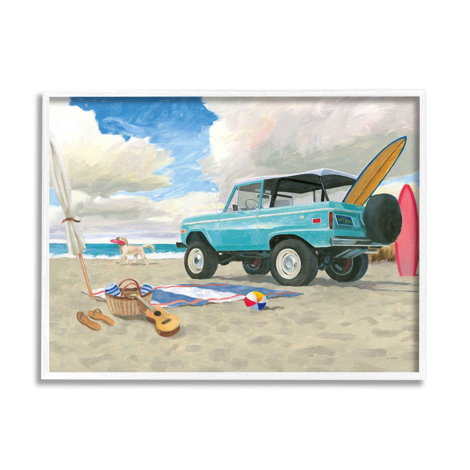 Stupell Industries Summer Sandy Beach Cruiser Surfboard Coastal Dog, 20 x 16, Design by James Wiens