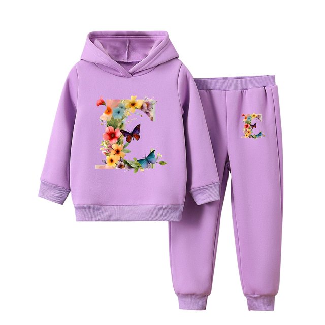 2025 Girls' Clothing Sets 2 Piece Trendy Long Sleeve Hooded Sweatshirt Set Cute Spring Pullover Two-Piece Set Purple