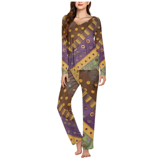 Ensembles de Pyjama pour Femmes 2 Pcs, Ensemble de Pyjama Décontracté Uni pour Dames avec Haut et Pantalon