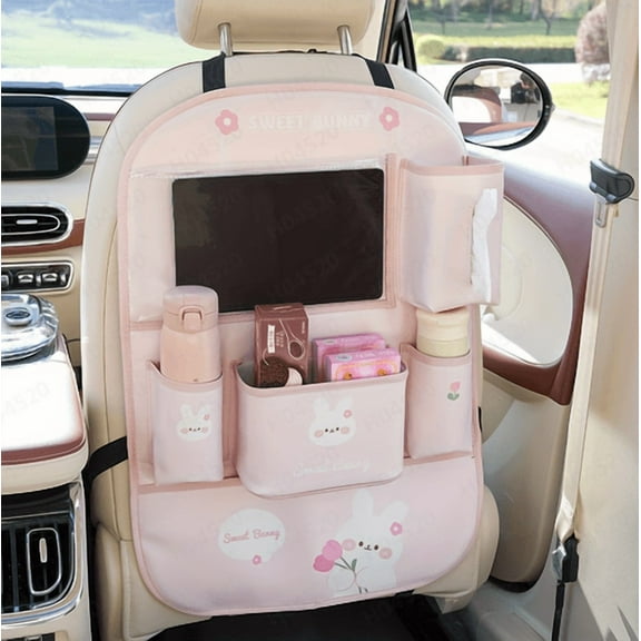 Cute Panda Leather Car Backseat Organizer 1 Pack, Car Seat Back Protectors with Clear Tablet Holder and Storage Pockets, Suitable for Car Seat (18.11×26.38 in)