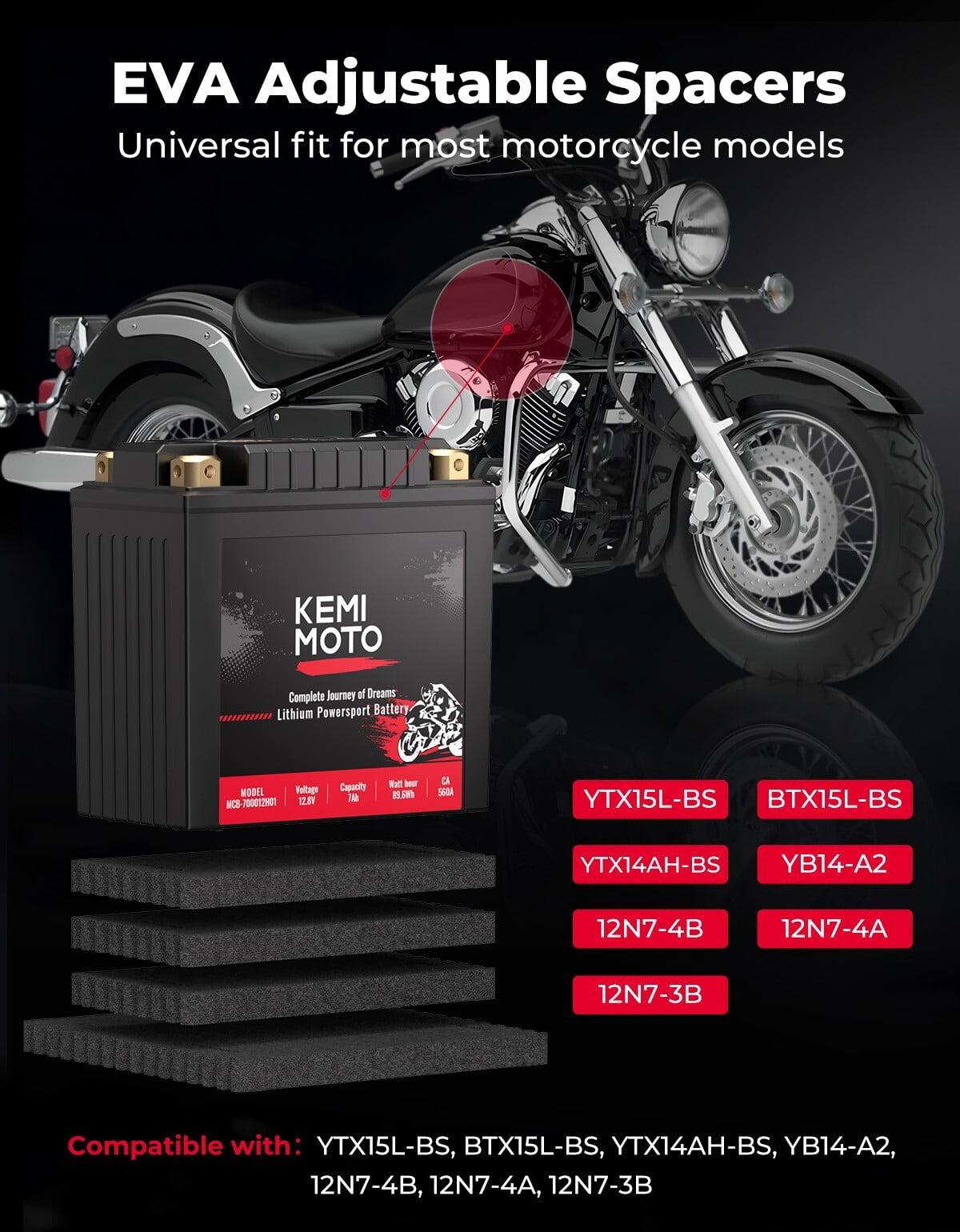 12v 7Ah ATV Lithium Motorcycle Battery YTX15L-BS / YTX14AH-BS BTX15L-BS / YB14-A2/12N7-4B for Lawn Mower ATV