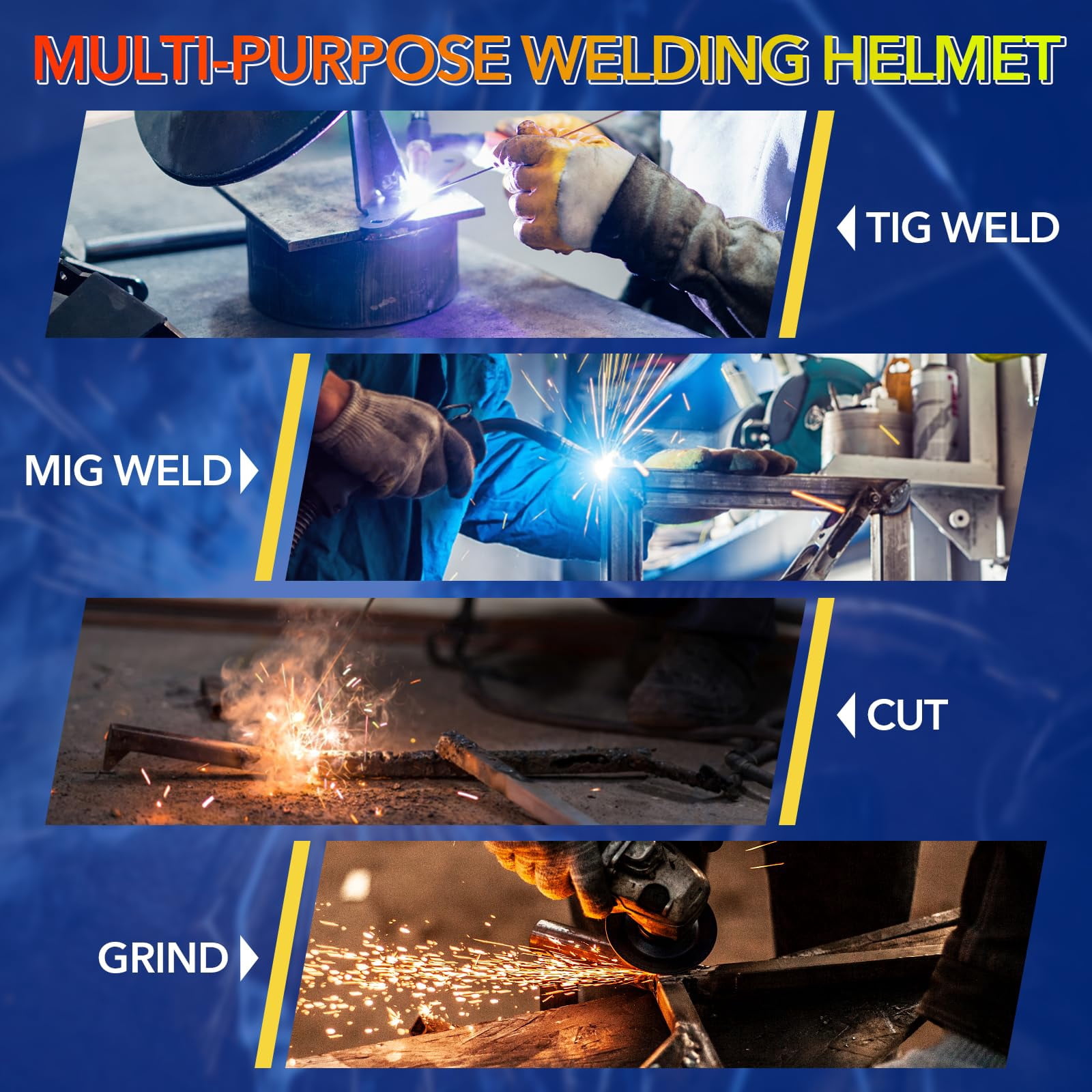 TRQWH Welding Helmet Auto Darkening Large Viewing True Color Solar Powered Welding Mask with 4 Arc Sensor Adjustable Wide Shade Range 4~5-8/9-13 Welder Mask with Grinding