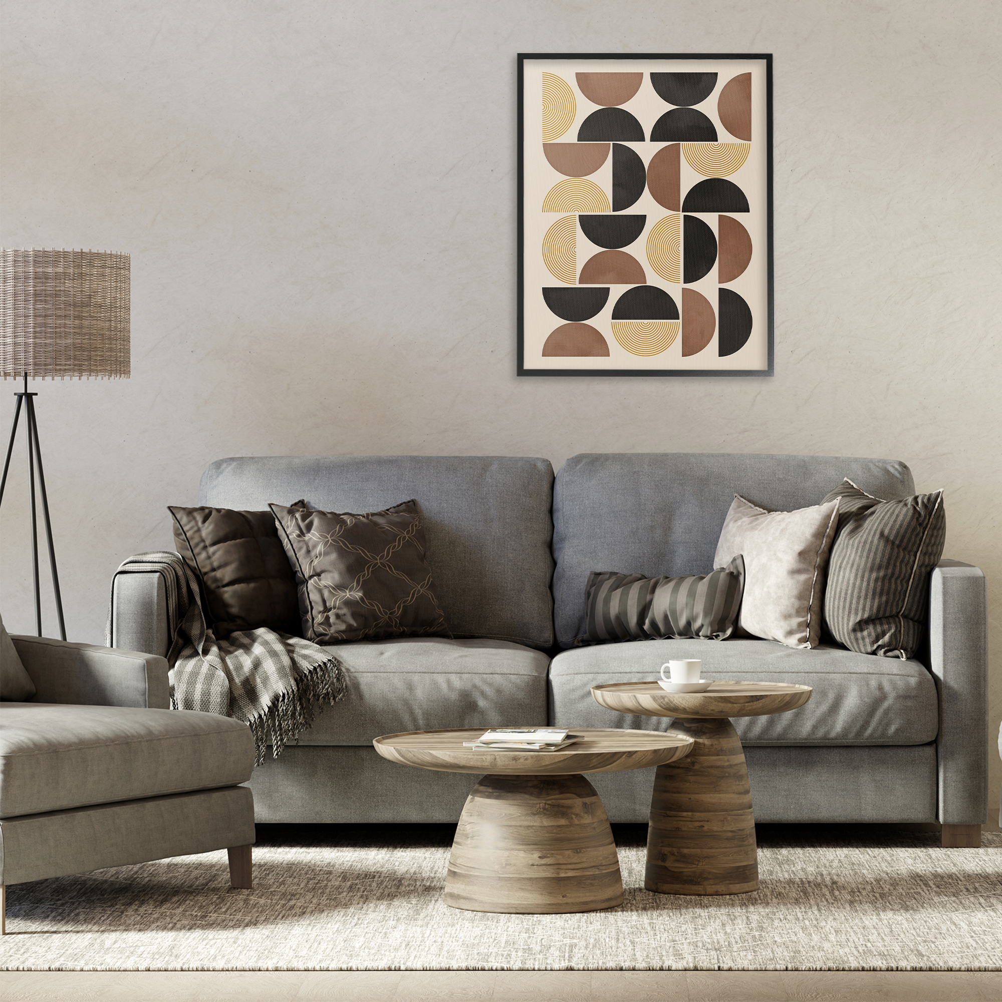 Stupell Industries Midcentury Geometric Arches Abstract Painting Black Framed Art Print Wall Art, 24 x 30