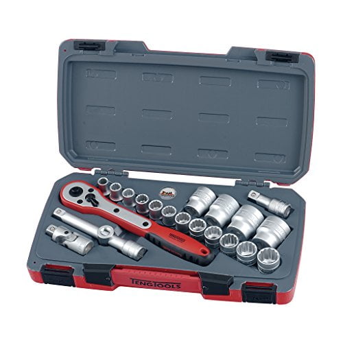 Teng Tools TEN-O-T1221 21 Pcs Entraînement 1/2 Pouce 12 Points Métrique Régulier/faible (10mm-32mm) -T1221 Ensembles de Douilles, Gris