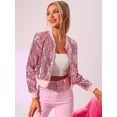 thumbnail image 2 of Disfraz de navidad Top de lentejuelas para mujer, manga larga, brillante, brillante, para fiesta, chaqueta de bombardero Rosa M, 2 of 6