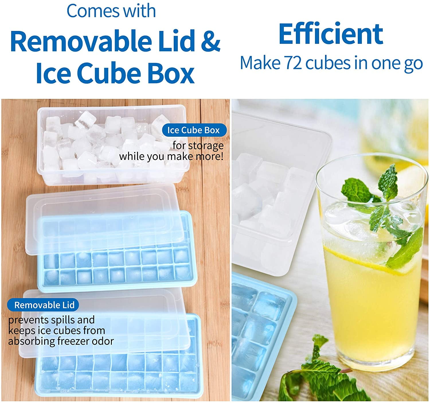 Ice Cube Tray with Lid and Bin,2 * 36 Nugget Silicone Ice Tray,Flexible Ice Cube Molds Comes with Ice Container, Scoop and Cover (White)