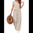 thumbnail image 3 of Conjuntos de 2 Piezas para Mujer: Chaleco de , Conjuntos Casuales Elegantes, Pantalones de Pierna , Trajes. Crema XL, 3 of 7