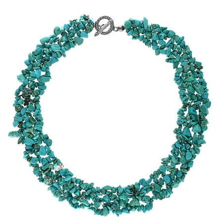 - Stabilized Turquoise Gemstone Chunky Cluster Bib Chips Statement Multi Strand Statement Necklaces Silver Plated Clasp