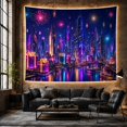 thumbnail image 4 of Futuristic Cyberpunk Cityscape With Deep Indigo Night Sky, Mystical Fantasy for Space Lovers, Galaxy Room Decor, Housewarming Gift, Tapestry Wall Hanging for Bedroom and Dorm, 4 of 4