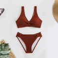 thumbnail image 5 of Women High Waisted Bikini Sets Tummy Control Swimsuits Color Block Two Piece Drawstring Bathing Suit Gibobby(XL,Brown), 5 of 5