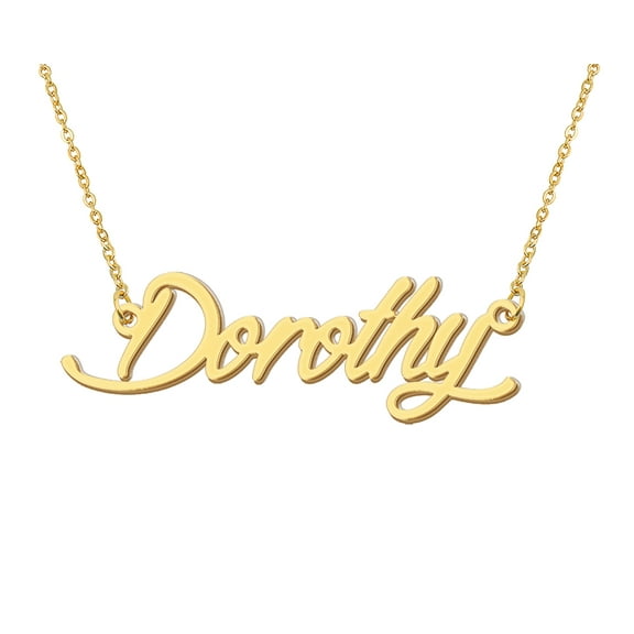 HUAN XUN 18k Gold Plated Dorothy Name Necklace Stainless Steel Nameplate Necklaces for Womens Mens Mother Day Christmas Jewelry Gift