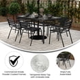 thumbnail image 3 of BizChair 7 Piece Commercial Outdoor Patio Dining Set with 60" Glass Patio Table, 4 Black Triple Slat Chairs and 2 Black Triple Slat Chairs with Arms, 3 of 11
