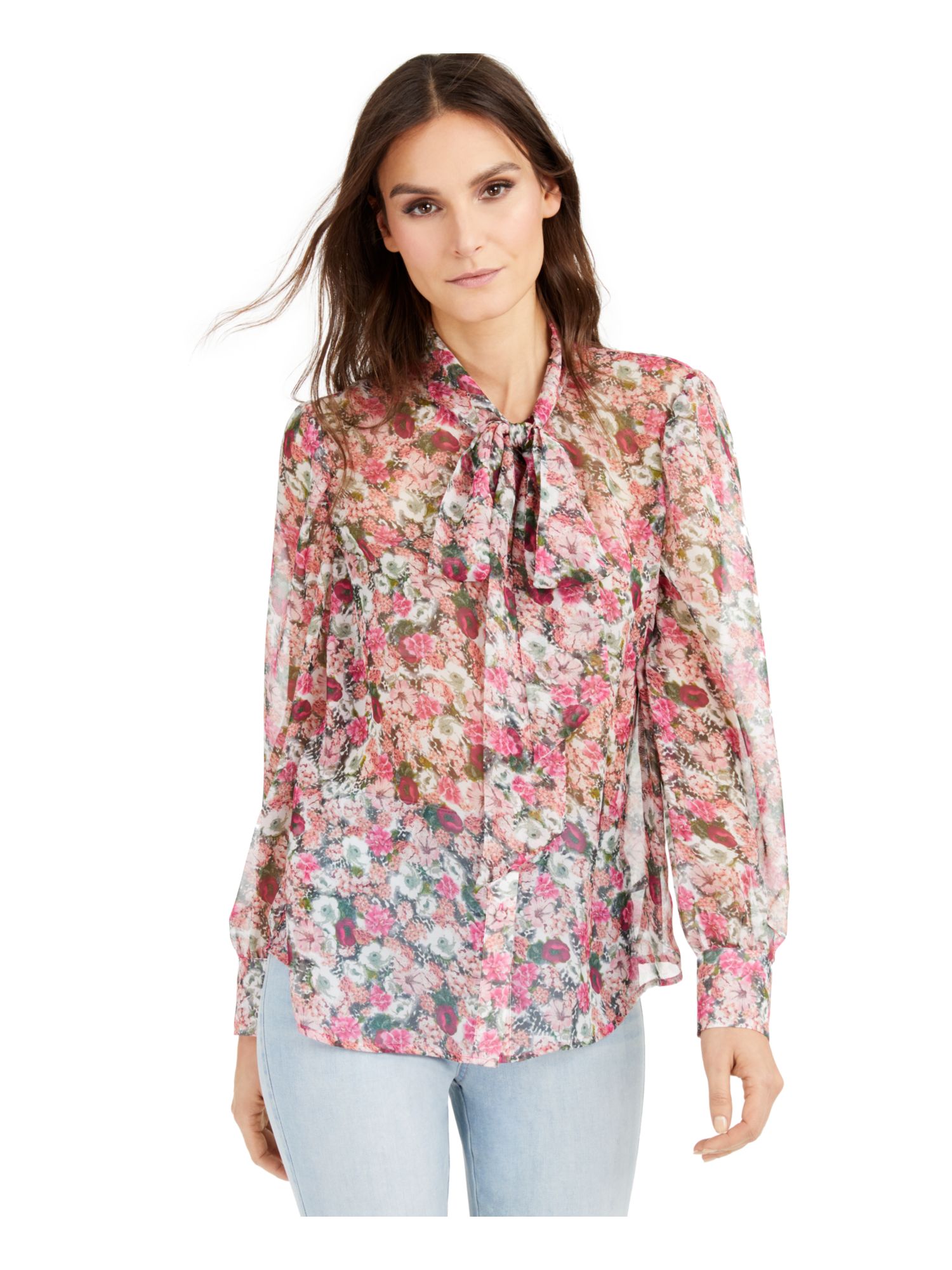 INC Womens Floral Print Bow Tie Blouse 