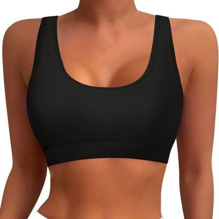 Womens Push Up Bikini Top Sports Bra Racerback Swim Neck Bathing Suits Padded Crop Swimsuit Tops Black S