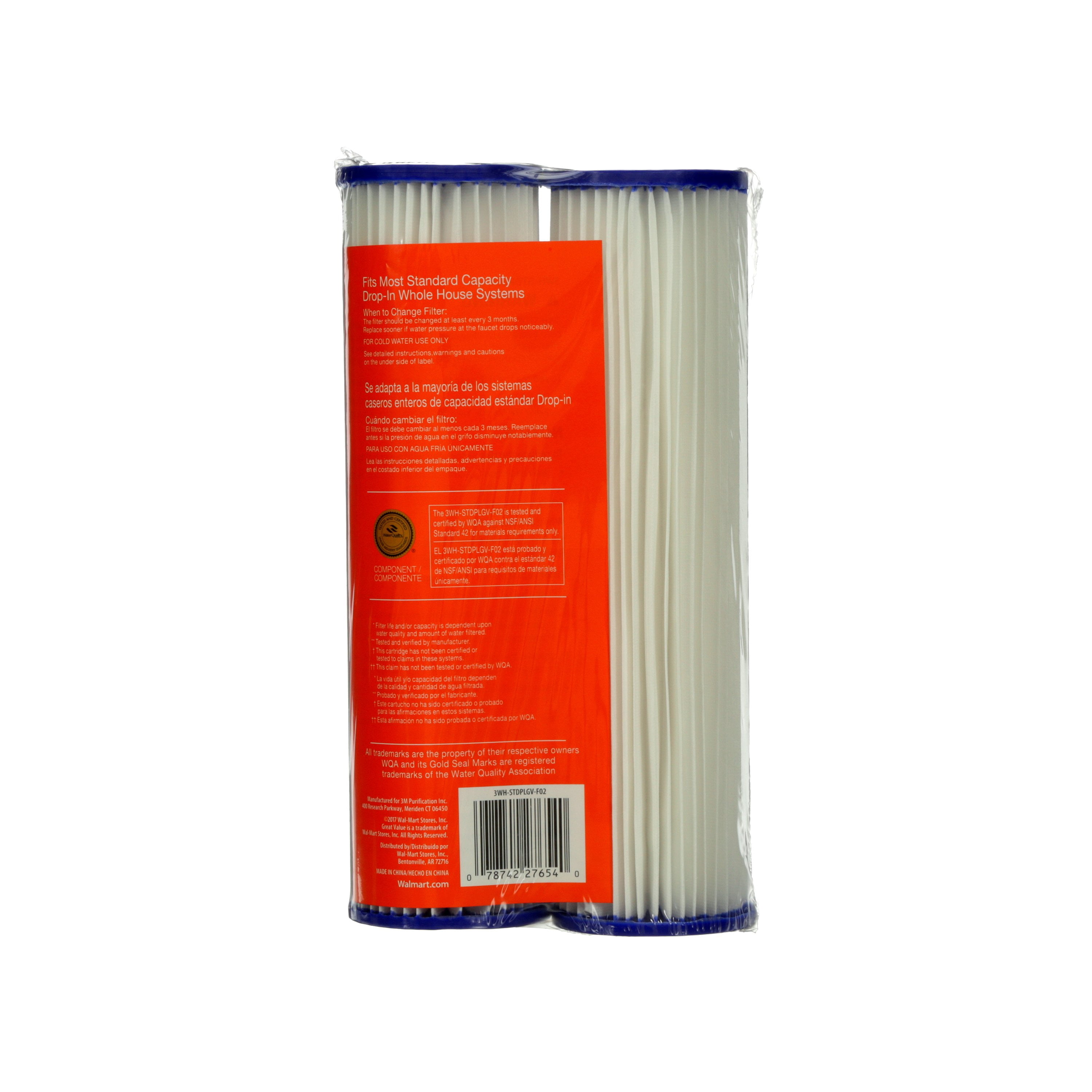Great Value Standard Capacity Whole House Pleated Filter, 3WH-STDPLGV-F02, 2 Filters