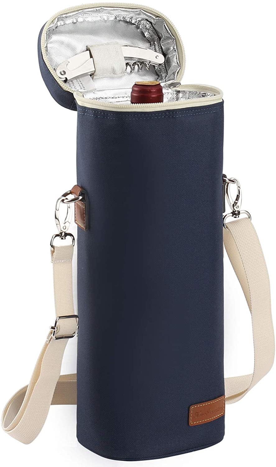 Travel Padded Wine Cooler with Corkscrew Opener and Adjustable Shoulder Strap Perfect Wine Lovers or Wedding Gift-Navy Blue Personalized Wine Carrier Bag 1 Bottle Insulated Wine Tote
