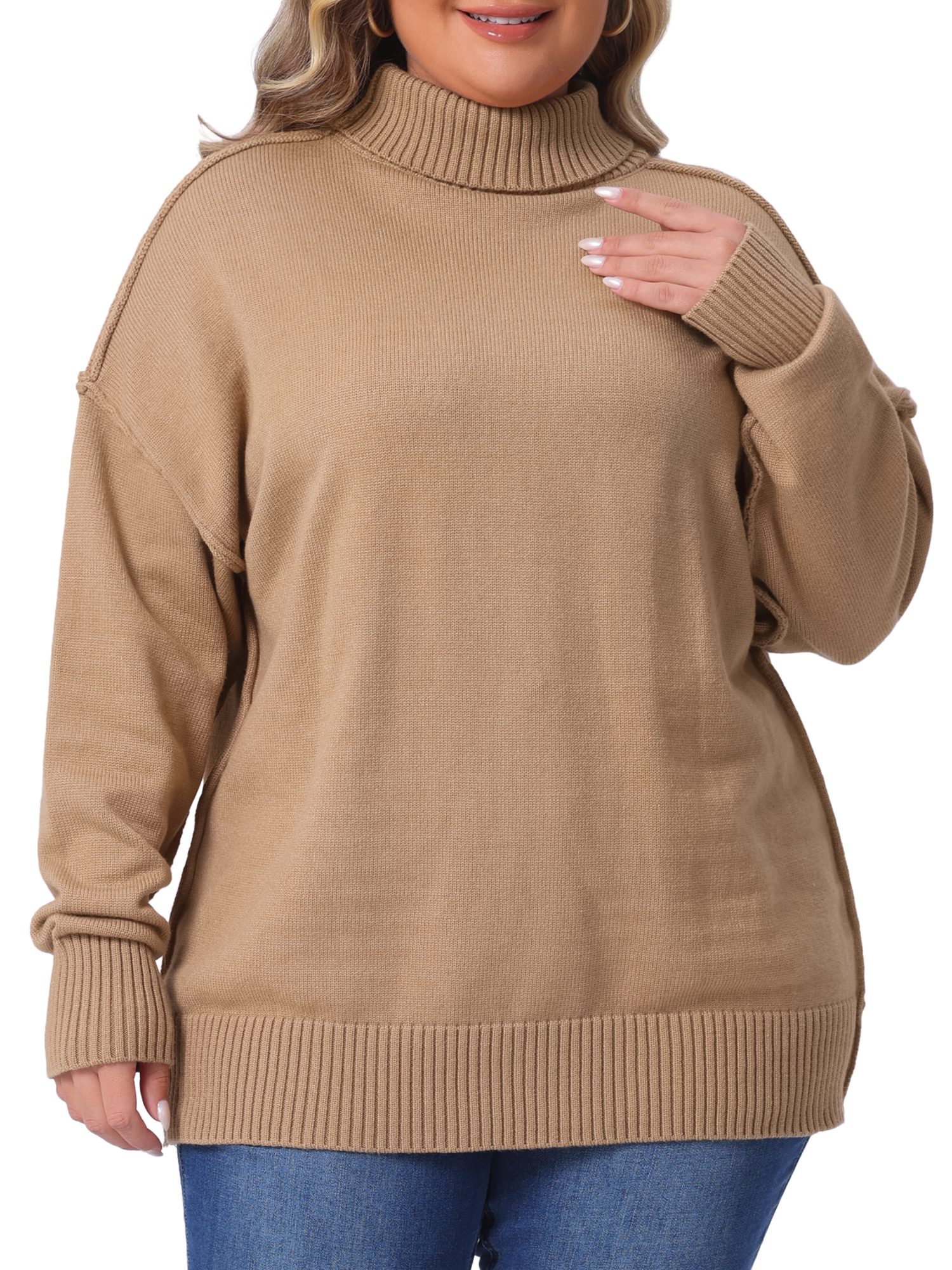 DARING DIVA Plus Size Long Sleeve Knit Top Loose Pullover Sweater 2X Beige