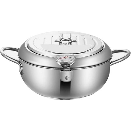 Stainless Steel Fryer, Japanese Deep Frying Pot, Multipurpose Flat Bottom Oil Frying Pan, Tempura Soup Pot for Chicken Dried Fish Tempura, 24cm