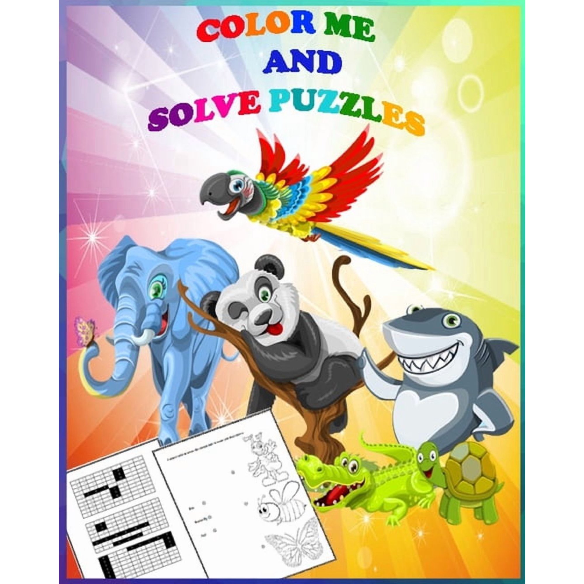 Color me and solve puzzels: Coloring book for kids learn and play by coloring animals and solving puzzeles. smart puzzles for kids to solve and c