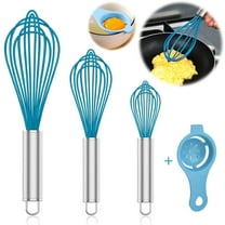 GMZW 4 Pieces Silicone Whisks Set with Yolk Separator, Wire Balloon Whisks Egg Beater, Non-slip Handle Whisk for Non-stick Cookware Perfect for Cooking, Stirring, Beating and Blending (Blue)