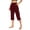 Wine, variant on Wutalume Women's High Waist Side Slit Capri Pants with Pockets Elastic Wide Leg Casual Loose Fit Summer Beach Trousers,Black L