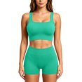 thumbnail image 6 of Women 2 Piece Workout Sets Padded Tank Tops Tummy Control Leggings Gym Outfits,Seamless(Green,S), 6 of 8