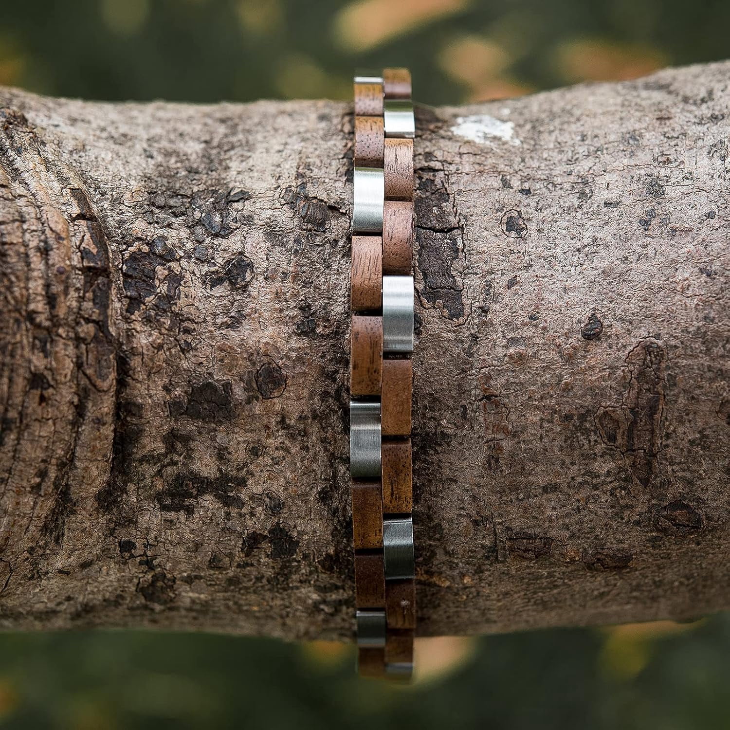 Wollet Wooden Bracelet for Men Stainless Steel Wood Jewelry Great Gift for Men,7.4 inches