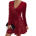 thumbnail image 5 of BAETEUY Women Dress V Neck Lace-up Tight Waist Sequin Decor A-line, 5 of 8