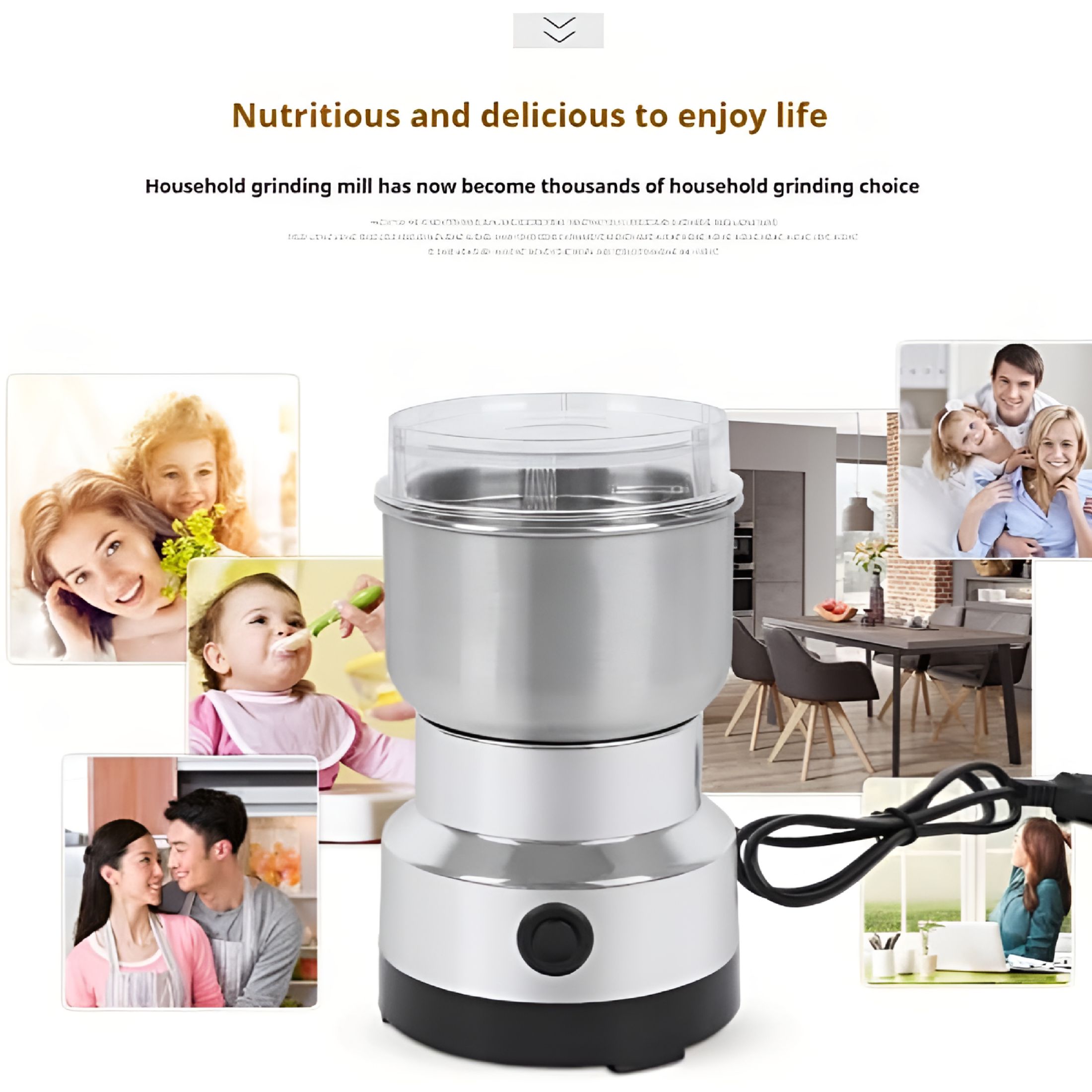 ZEPARO Electric Herb Grinder Stainless Steel Blade High Speed Clear Cover Small Grinder for Spice Coffee US Plug 110V